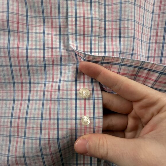 Brooks Brothers Pink Blue Check Long Sleeve Woven Medium Non Iron Woven Cotton - Picture 10 of 11